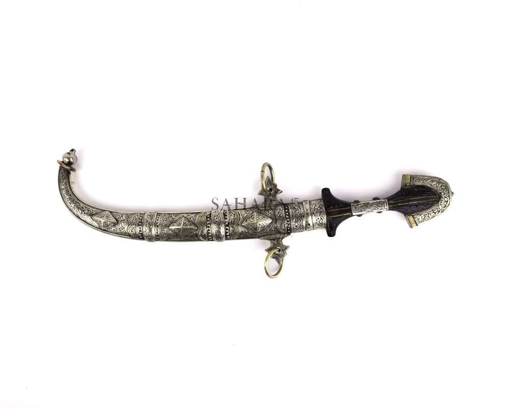 Moroccan Dagger, Jambiya Moroccan Handmade Dagger Black Handle Wooden Knife Stainless Steel, Islamic Authentic Arabic