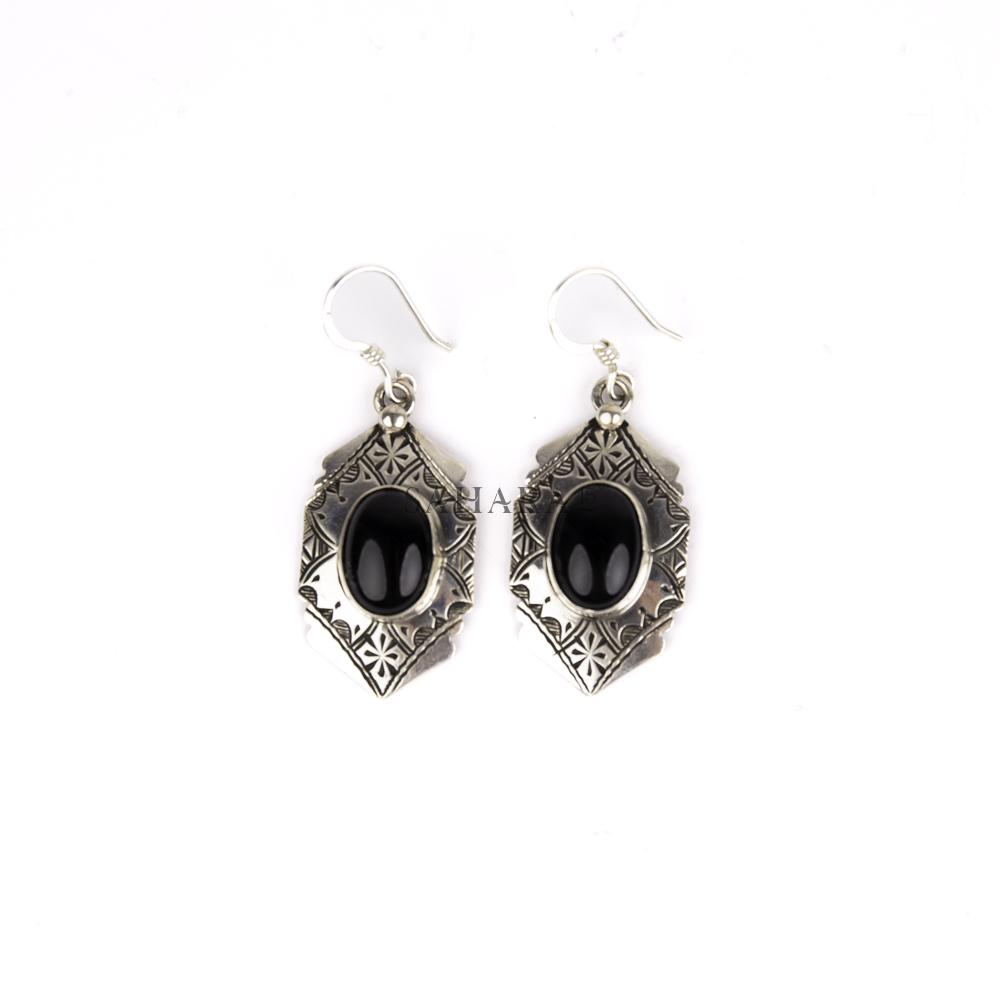 Black Agate Earring, Tuareg Earring, African Earring, Moroccan Earring, Dangle Earring, Handmade Artisan Earring, 925 Silver