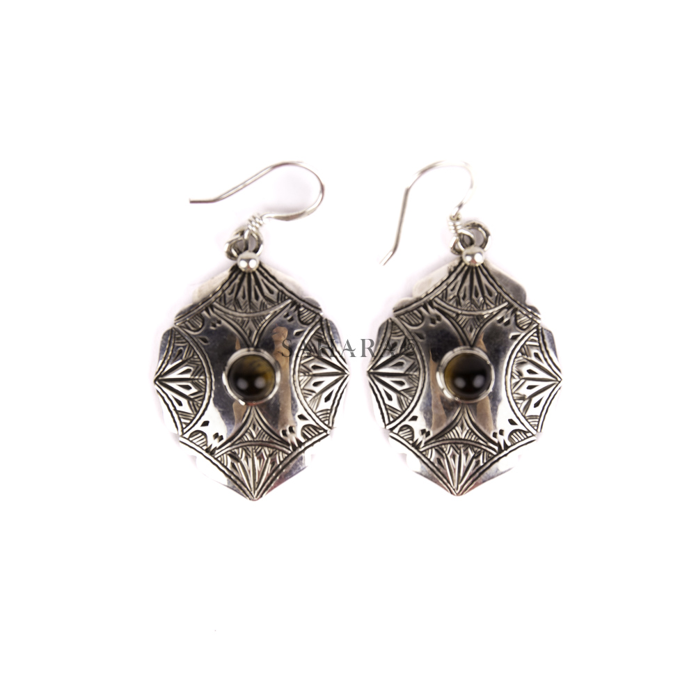 Tiger Eye Earring, Tuareg Earring, Tribal Moroccan Jewelry Ethnic, African Cross Handmade, Vintage Gypsy