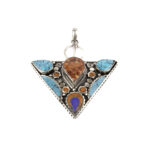 Tibetan Pendant, Tazerzit Pendant, Turquoise Stone Amulet, Coral & Lapis Lazuli
