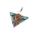 Tibetan Pendant, Tazerzit Pendant, Turquoise Stone Amulet, Coral & Lapis Lazuli