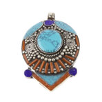 Tibetan Pendant, Handmade Pendant, Tibetan Silver Coral Stone, Turquoise Stainless Steel