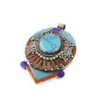 Tibetan Pendant, Handmade Pendant, Tibetan Silver Coral Stone, Turquoise Stainless Steel