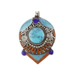 Tibetan Pendant, Handmade Pendant, Tibetan Silver Coral Stone, Turquoise Stainless Steel