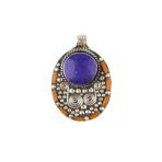 Tibetan Pendant, Handmade Tibetan, Lapis Lazuli Stone, Coral Tibetan Jewelry
