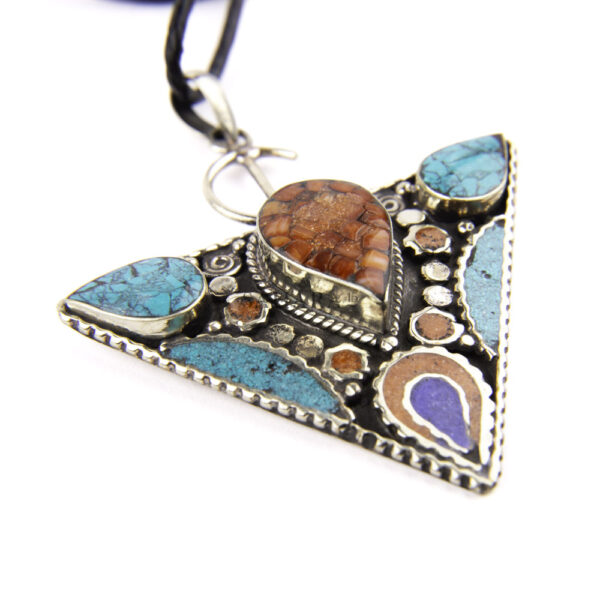 Tibetan Pendant, Tazerzit Pendant, Turquoise Stone Amulet, Coral & Lapis Lazuli
