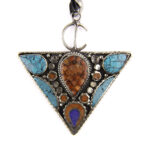 Tibetan Pendant, Tazerzit Pendant, Turquoise Stone Amulet, Coral & Lapis Lazuli