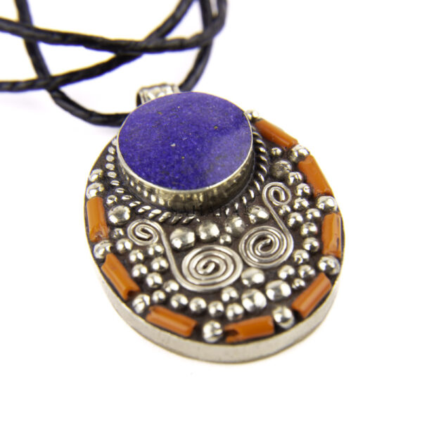 Tibetan Pendant, Handmade Tibetan, Lapis Lazuli Stone, Coral Tibetan Jewelry