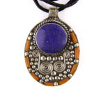Tibetan Pendant, Handmade Tibetan, Lapis Lazuli Stone, Coral Tibetan Jewelry