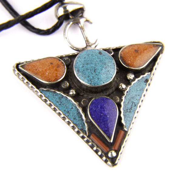 Tibetan Pendant, Tazerzit Pendant, Turquoise Stone Amulet, Coral & Lapis Lazuli