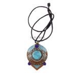 Tibetan Pendant, Handmade Pendant, Tibetan Silver Coral Stone, Turquoise Stainless Steel