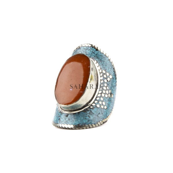 Tibetan Ring, Handmade Tibetan, Red Coral With Turquoise Ring Tibetan Jewelry