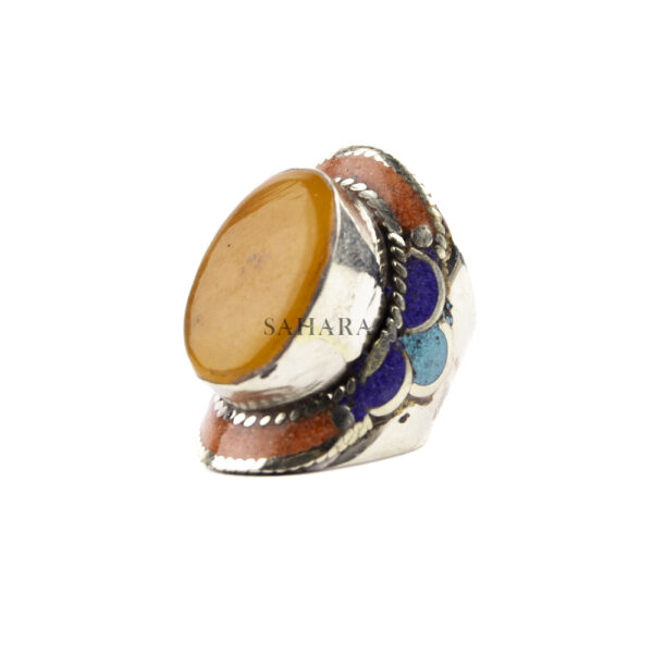 Tibetan Ring, Handmade Tibetan, Coral With Lapis Lazuli Ring Tibetan Jewelry