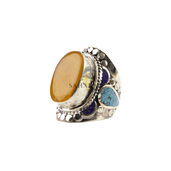 Tibetan Ring, Handmade Tibetan, Coral With Lapis Lazuli Ring Tibetan Jewelry