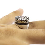 Ebony Ring with Chevron Bead, Engraved Tuareg Ring, Handmade Tuareg Silver Circular Ring.