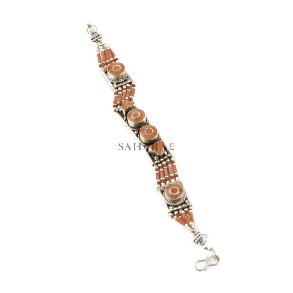 Red Coral Bracelet Tibetan Silver Bracelet Handmade Jewelry Ethnic Tribal Nepalese Bracelet Nepali