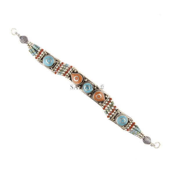 Red Coral, Turquoise Bracelet Tibetan Silver Bracelet Handmade Jewelry Ethnic Tribal Nepalese Bracelet Nepali