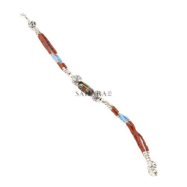 Red Coral, Turquoise Bracelet Tibetan Silver Bracelet Handmade Beaded Jewelry Ethnic Tribal Nepalese Bracelet Nepali