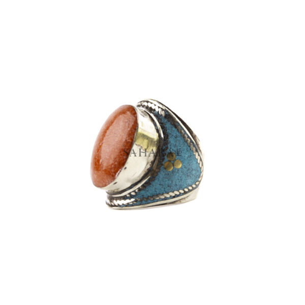Tibetan Ring, Handmade Tibetan, Red Coral With Turquoise Ring Tibetan Jewelry