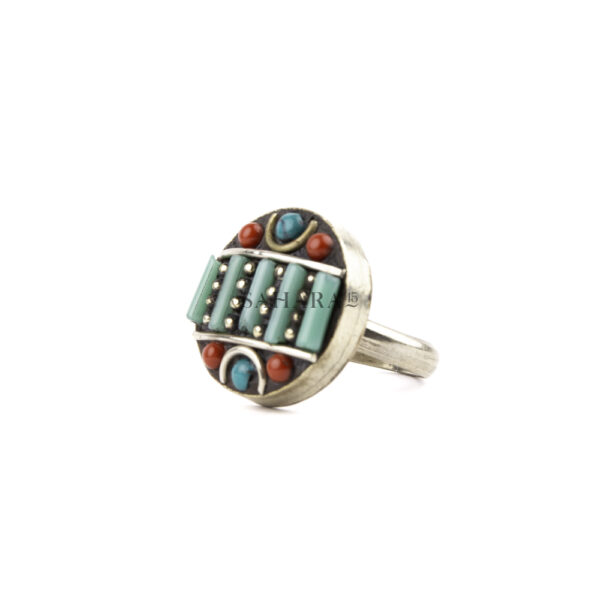 Turquoise With Red Coral Ring, Tibetan Ring, Handmade Tibetan, Round Ring, Tibetan Jewelry