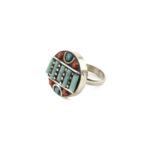 Turquoise With Red Coral Ring, Tibetan Ring, Handmade Tibetan, Round Ring, Tibetan Jewelry