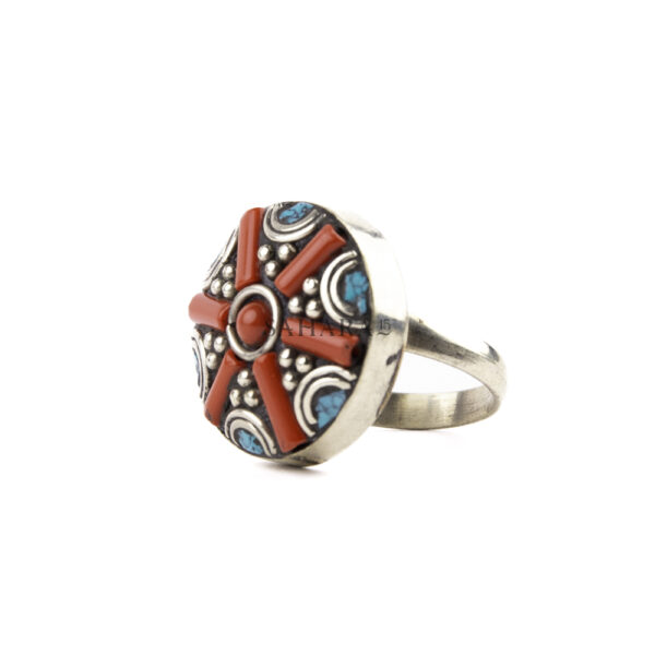 Tibetan Ring, Handmade Tibetan, Red Coral With Turquoise Ring Tibetan Jewelry