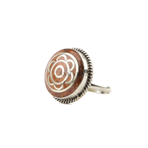 Tibetan Ring, Handmade Tibetan, Red Coral Ring, Round Ring, Tibetan Jewelry