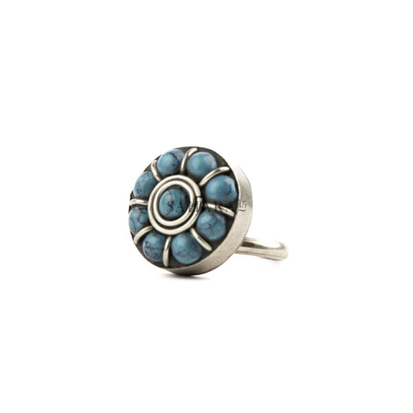 Turquoise Ring, Tibetan Ring, Handmade Tibetan, Round Ring, Tibetan Jewelry