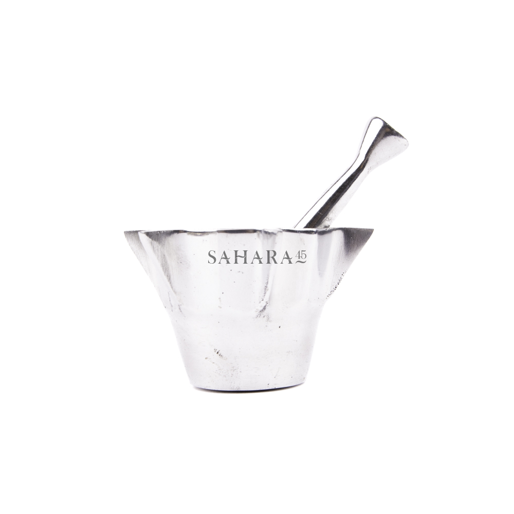 Mortar and Pestle Sets Mehraz Handmade Silver mortar and pestle in new look Authentic Moroccan Craftsmanship.