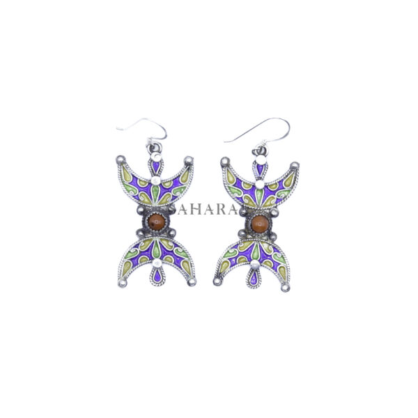 Pair of Amazigh Sousse Kabyle earrings Silver Enamel