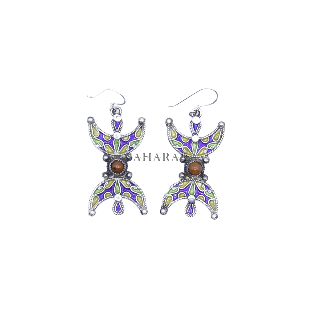 Pair of Amazigh Sousse Kabyle earrings Silver Enamel
